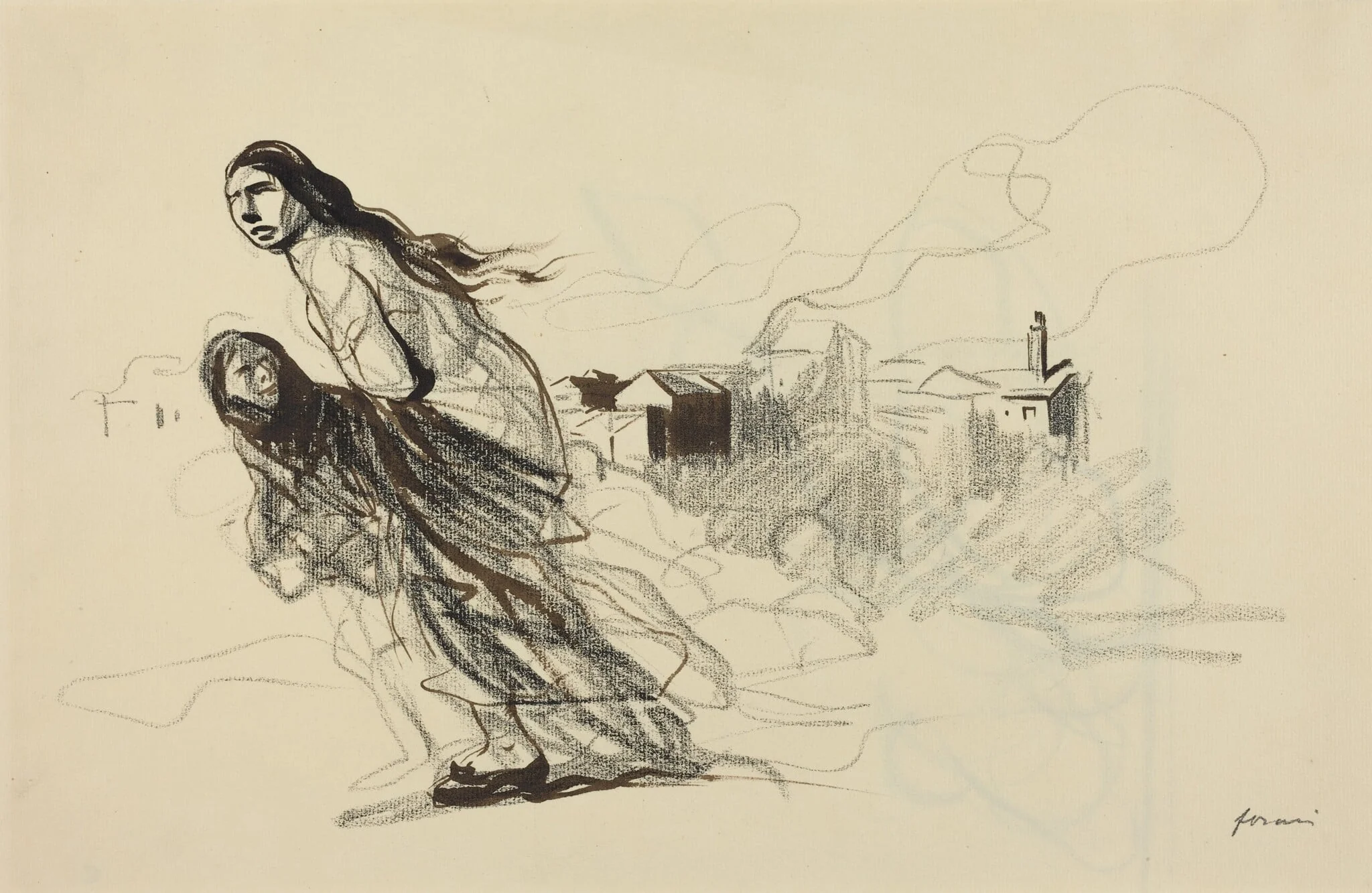 a) After Douai (recto); b) Untitled (verso), detail