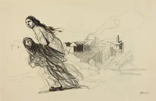 a) After Douai (recto); b) Untitled (verso), by Jean-Louis Forain, ink, 1918