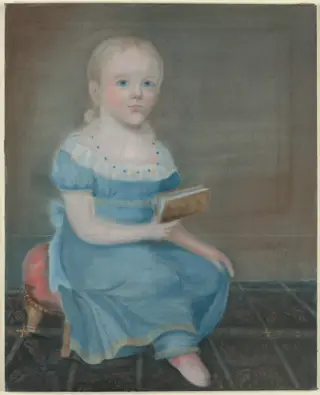 Portrait of a Girl with Blue Eyes and Blue Dress, by B. Doyle, pastel, 1820