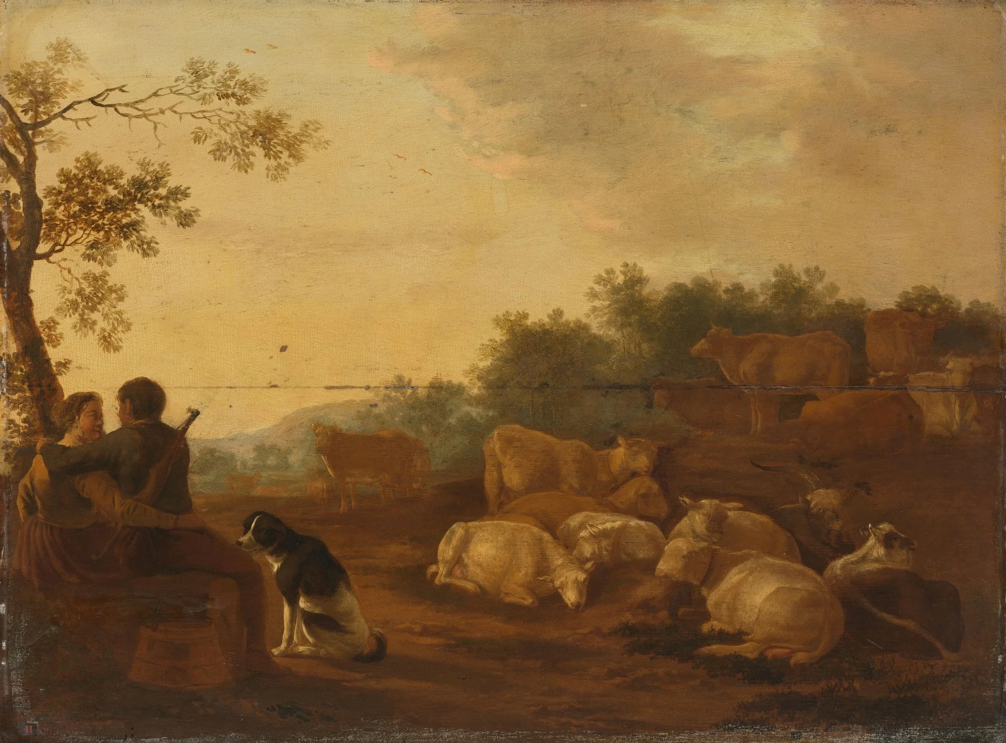 Landscape with sheperd, sheperdess and cattle, detail