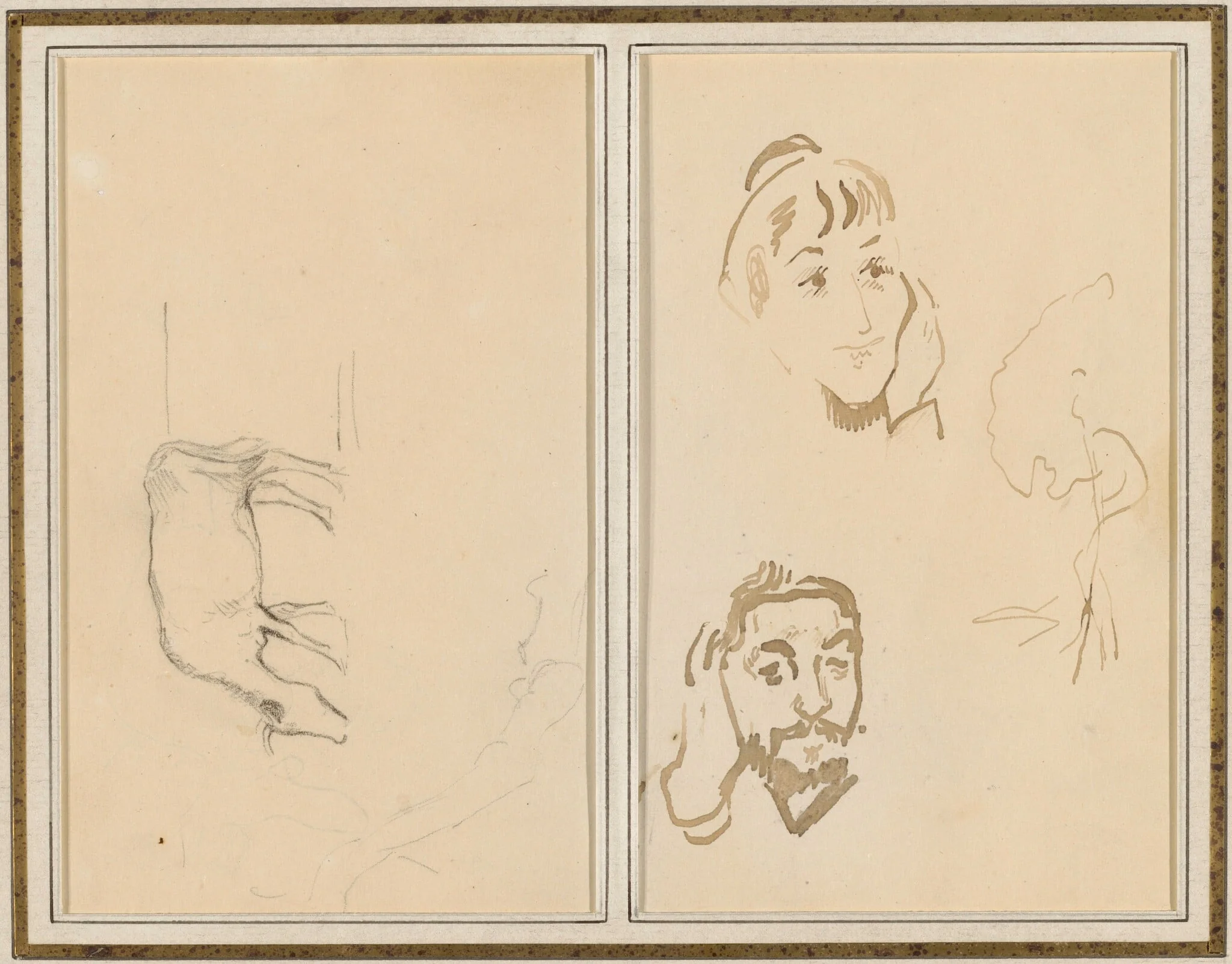 A Grazing Cow; Head of a Woman with Her Hand on Her Cheek, and Head of a Man with His Hand on His Ear [verso], detail