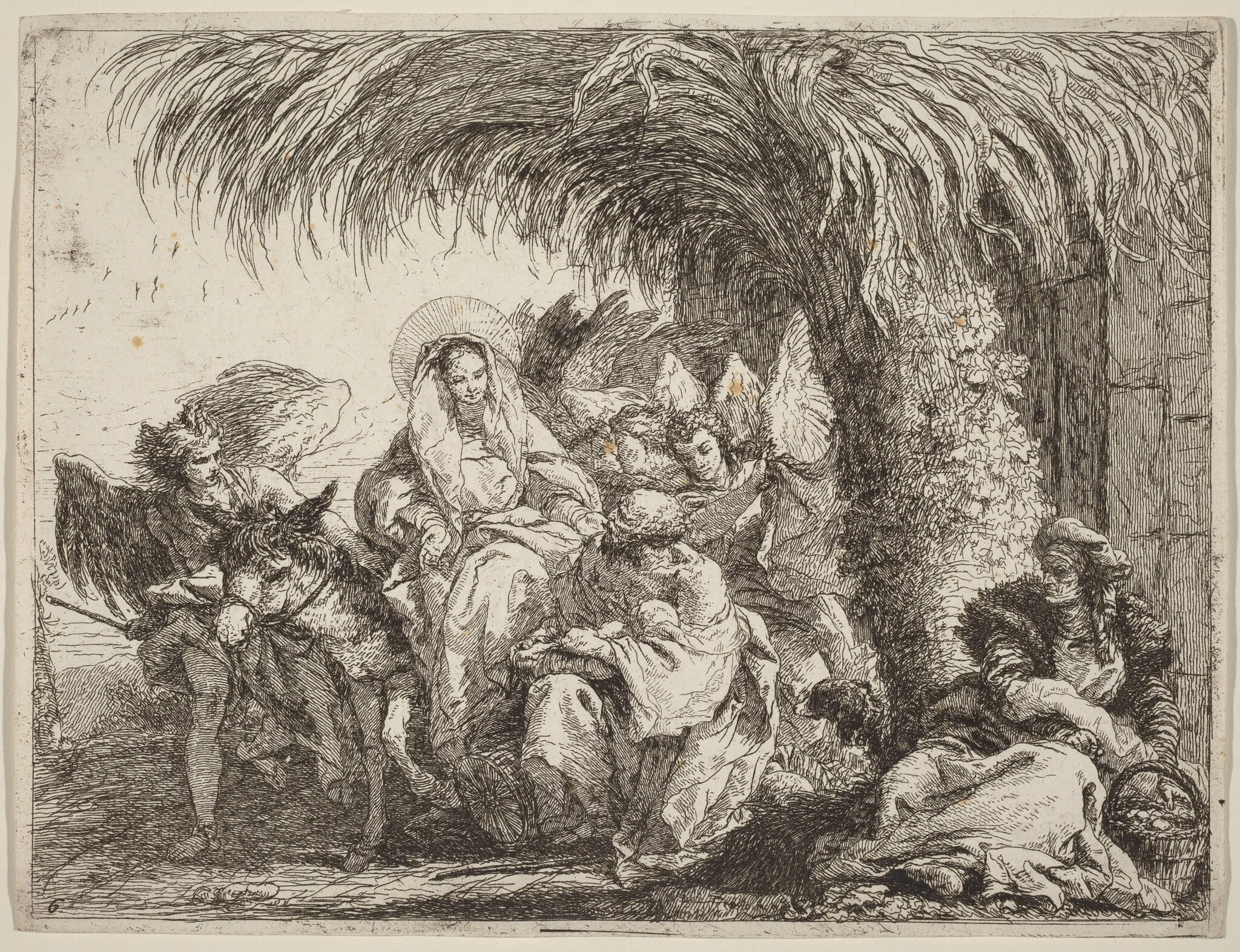 Joseph Kneels with the Child before Mary on the Donkey, detail