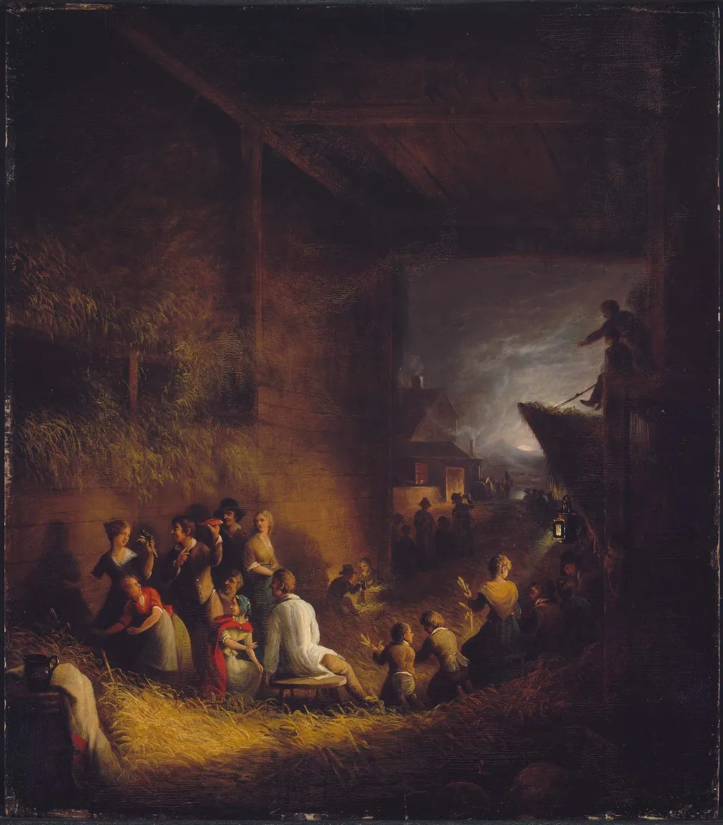 Corn Husking Frolic, by Alvan Fisher, oil, 1828