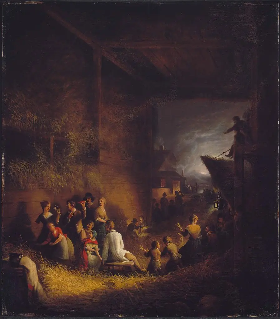 Corn Husking Frolic, by Alvan Fisher, oil, 1828