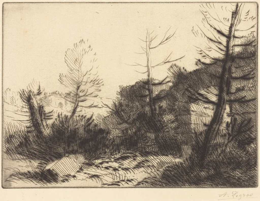 Roman Ruin (Ruine romaine), by Alphonse Legros, ink, 1874
