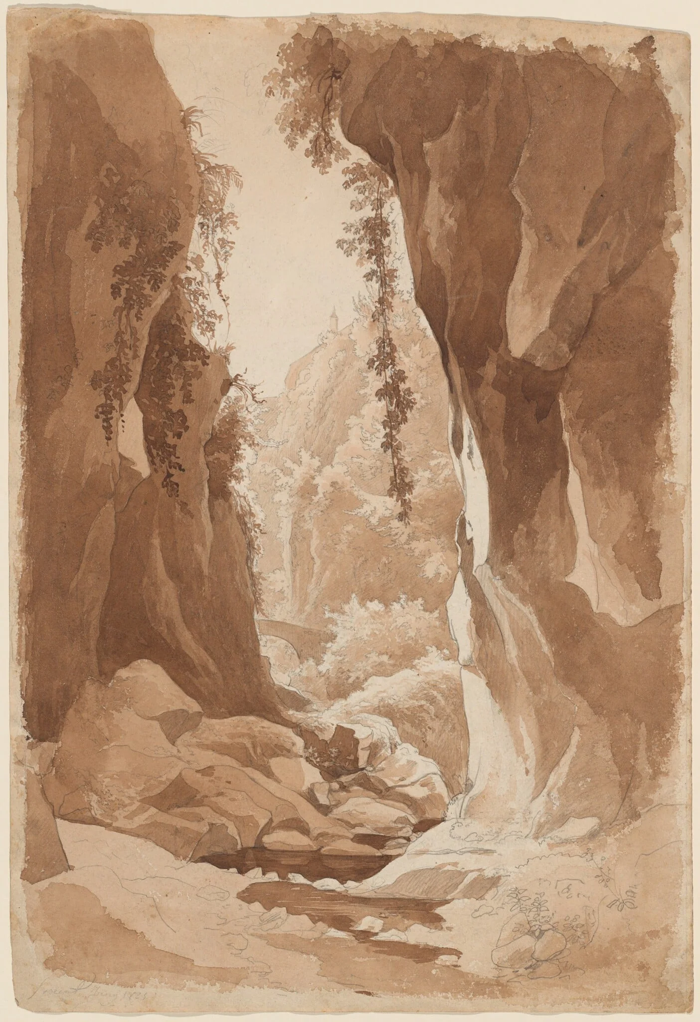 Cliffs Overhanging a River Gorge near Sorrento (recto), detail