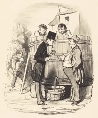 Comment trouvez-vous ce petit vin-la..., by Honoré Daumier, ink, 1845