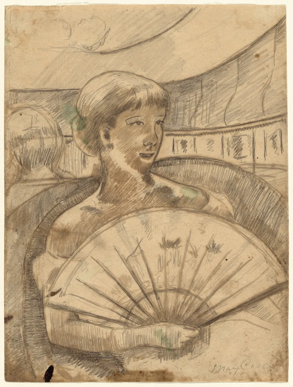 In the Opera Box (No. 3) [recto], by Mary Cassatt, graphite, 1880