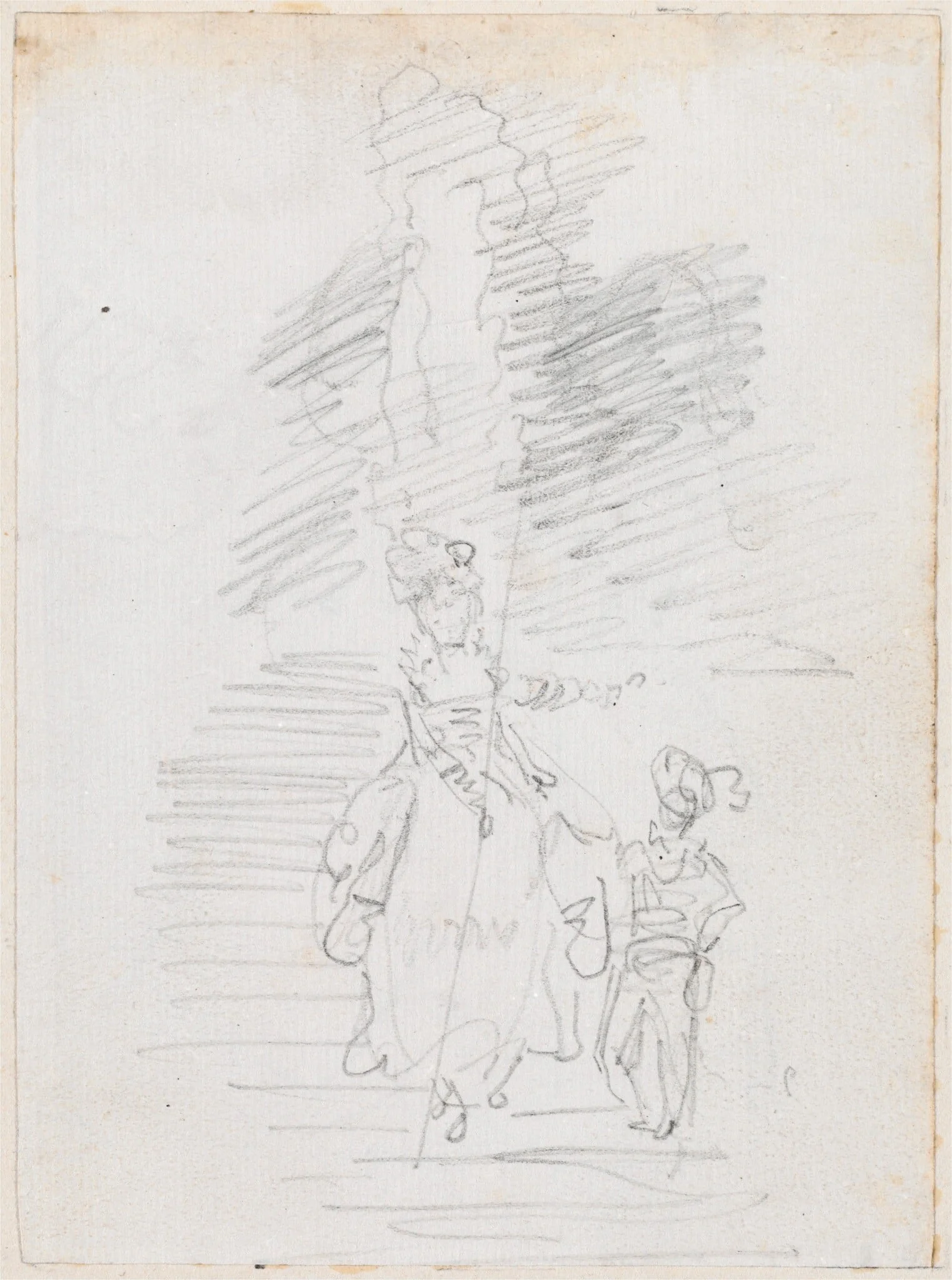 Woman and Smaller Male Figure on Grand Stairway [recto], detail