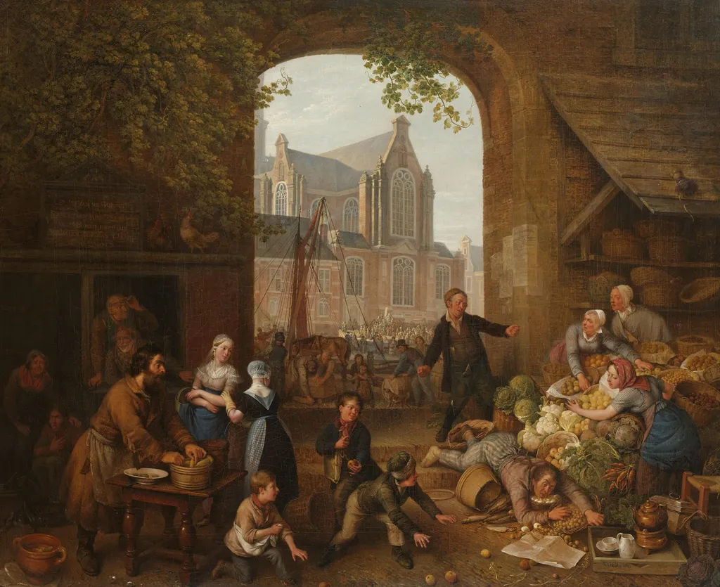 Two Drunkards at the Market near the Westerkerk in Amsterdam, by Peter Paul Joseph Noël, unspecified, 1821