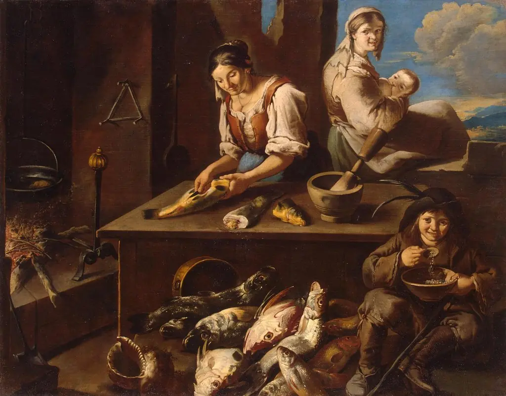 Scene in the Kitchen, by Giacomo Francesco Cipper, oil, 1720