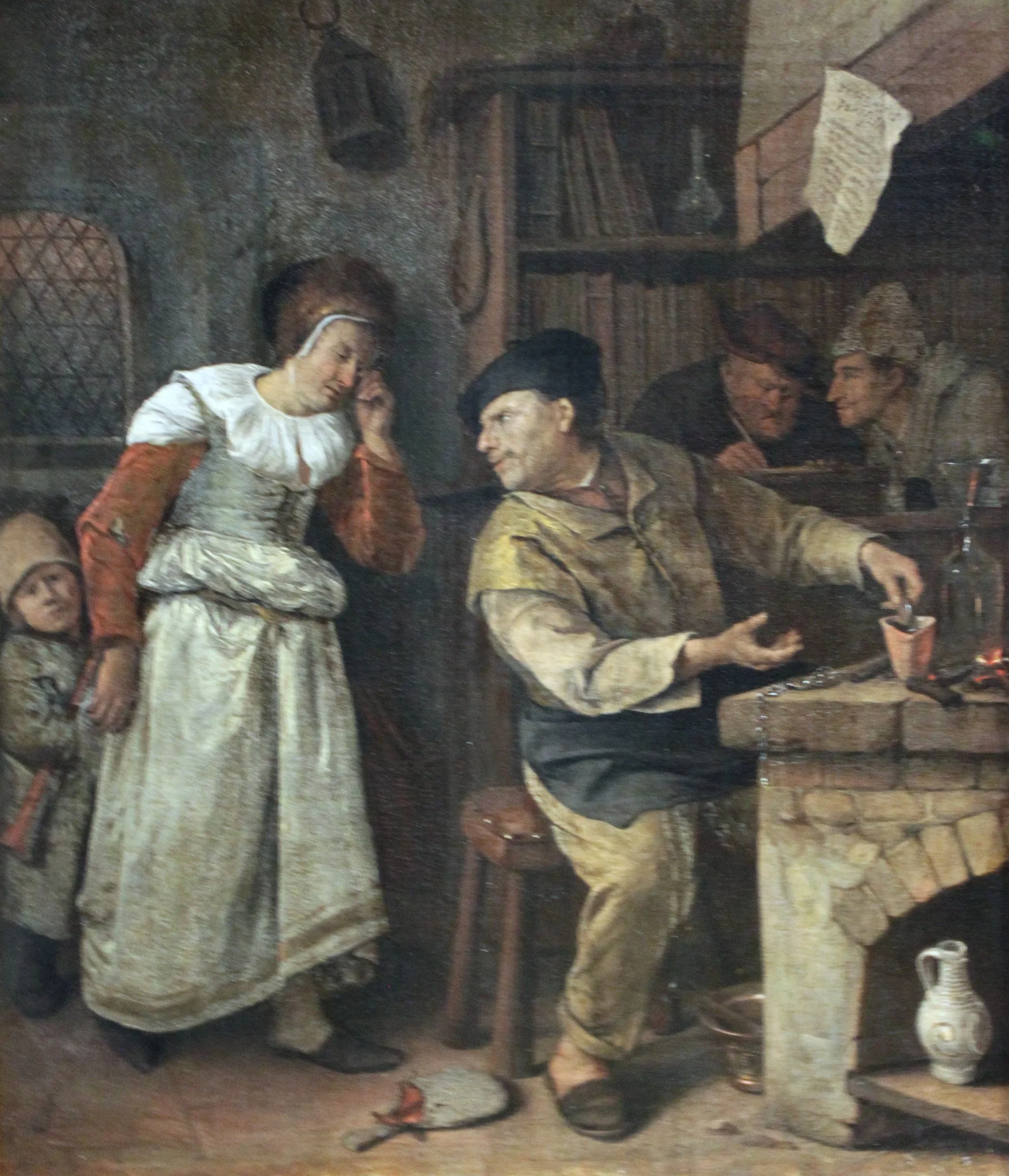 A Goldsmith Melting Down a Woman's Jewellery in the Presence of a Notary, The Alchemist, detail
