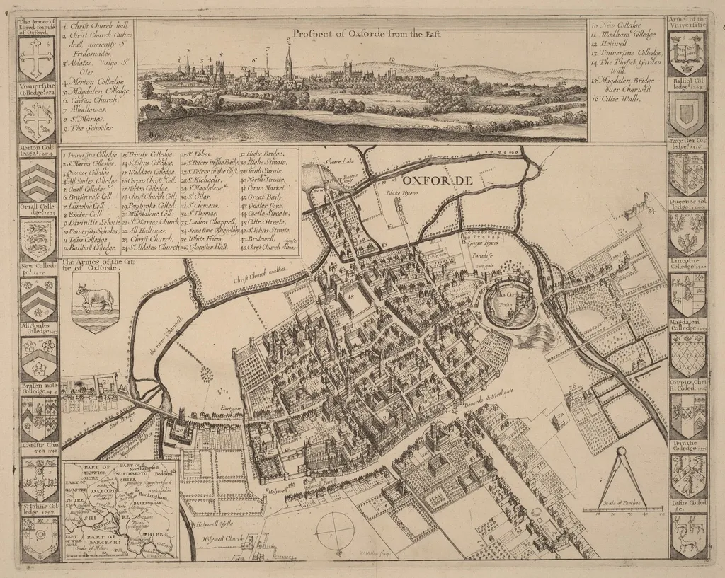 Prospect of Oxford, by Wenceslaus Hollar, ink, 1664