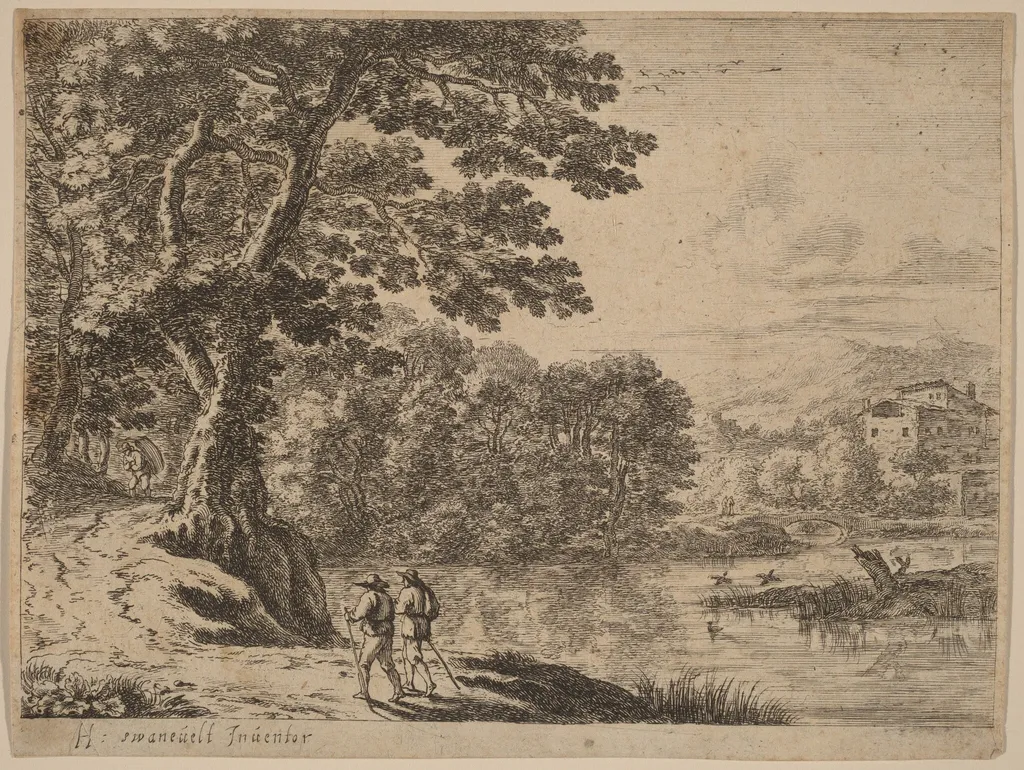 Two Travelers and a Peddler, by Dutch 17th Century, ink, 1650