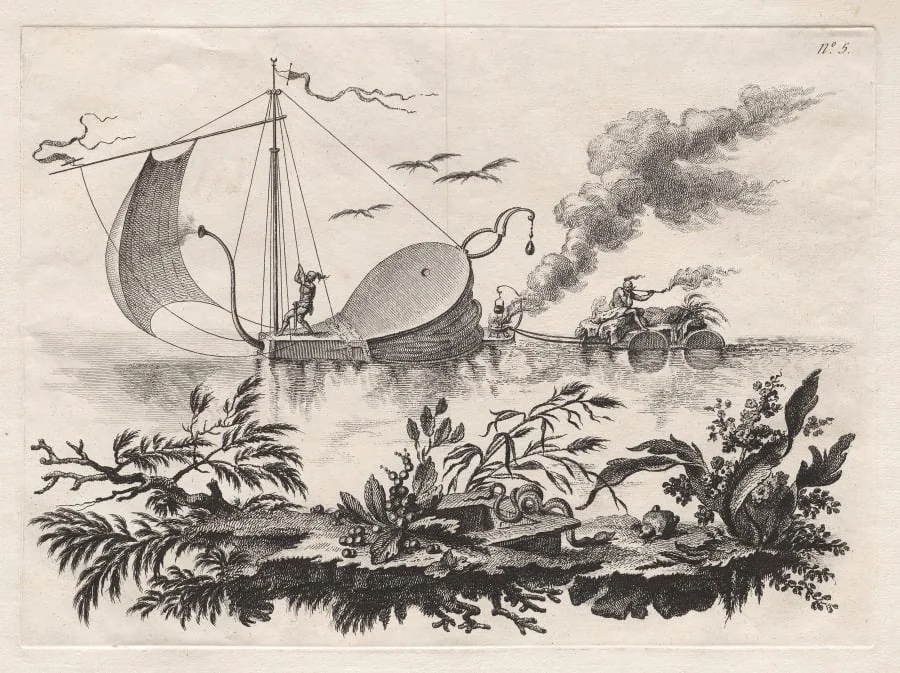The Manner of Transporting Wares on Barges Drawn by a Bellows, detail