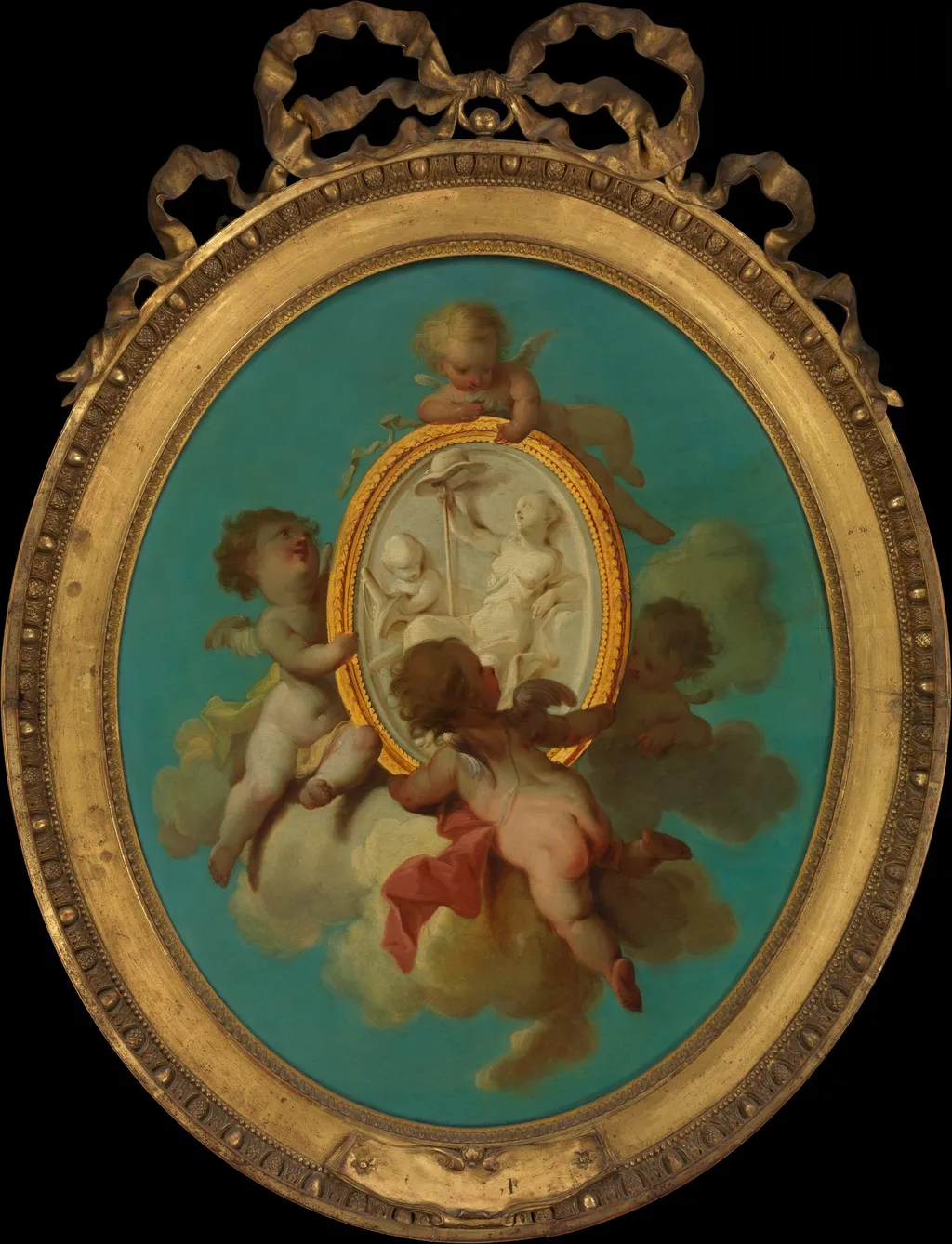 Putti with a Medallion, by Charles Dominique Joseph Eisen, wood, 1759