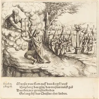 Moses Receiving the Tablets, by Augustin Hirschvogel, ink, 1548