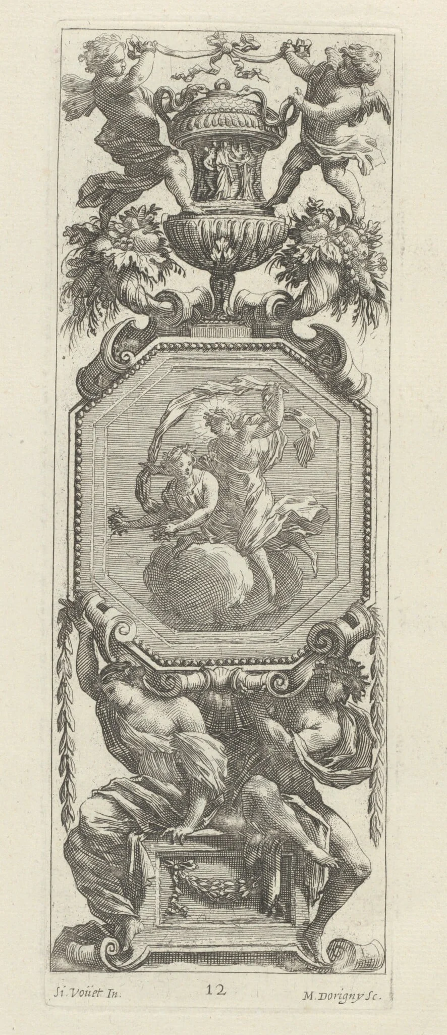 Ornamental Panel Surmounted by Two Putti and a Vase, detail