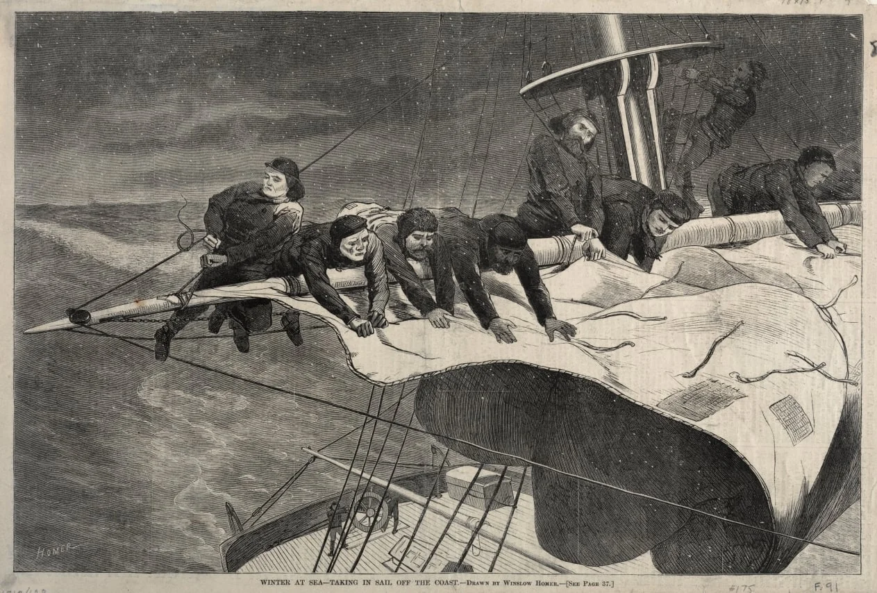 Winter at Sea - Taking in Sail Off the Coast, detail