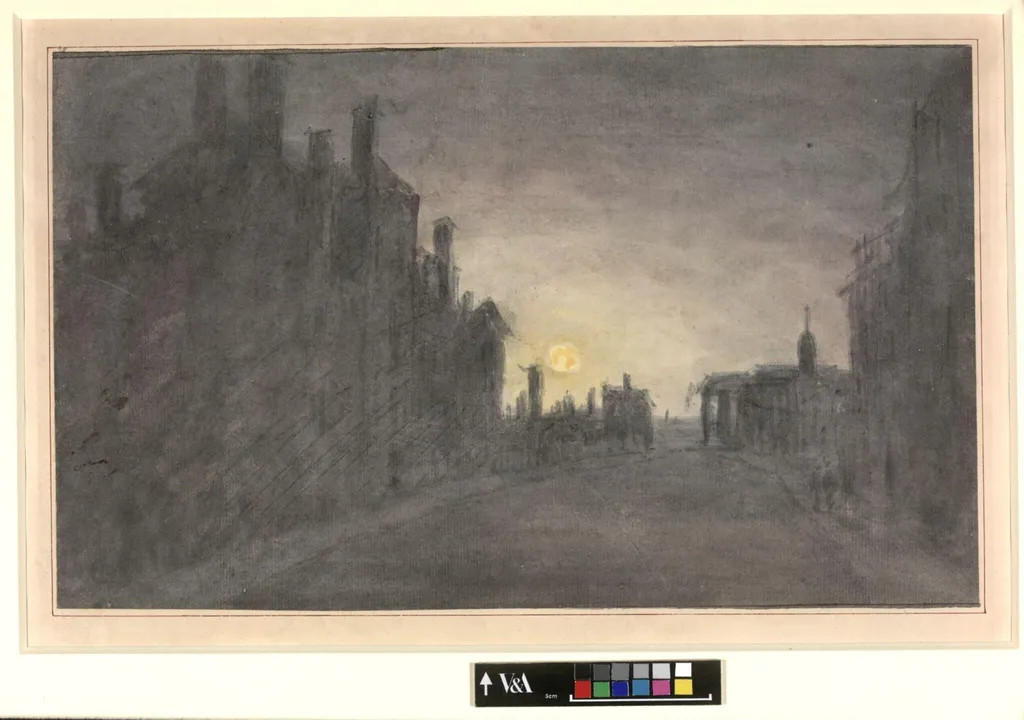 Broad Street, Oxford, by Moonlight, by John Baptist Malchair, watercolor, 1750