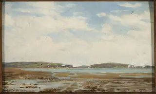 Waterside landscape, by Hans Schleich, oil, 1890