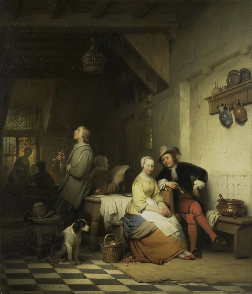 Interior of an Inn, with Figures in Seventeenth-Century Costume, by Ferdinand de Braekeleer the Elder, unspecified, 1848