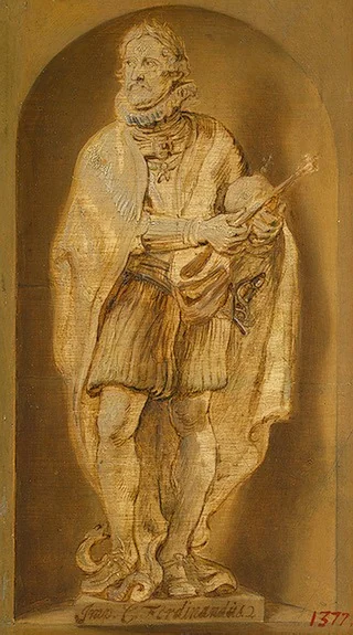 Statue of Ferdinand II in a niche, detail