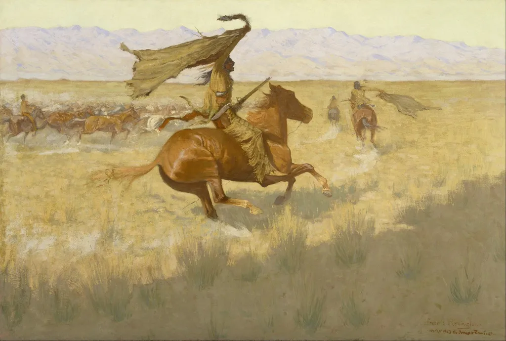 Change of Ownership (The Stampede; Horse Thieves), by Frederic Remington, oil, 1903