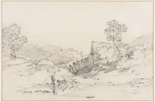 Cottage and landscape at Chirk, North Wales, by John Sell Cotman, 1800