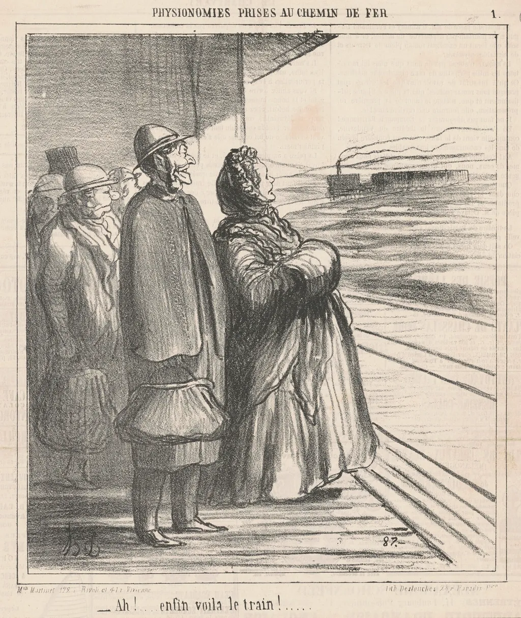 Ah! Enfin voila le train! ..., by Honoré Daumier, ink, 1865