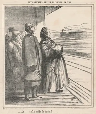 Ah! Enfin voila le train! ..., by Honoré Daumier, ink, 1865