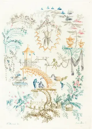 Arabesque with a Monkey, by Anne Allen, ink, 1764