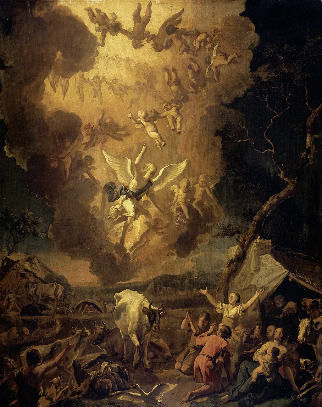 The annunciation to the shepherds, by Abraham Hondius, oil, 1663