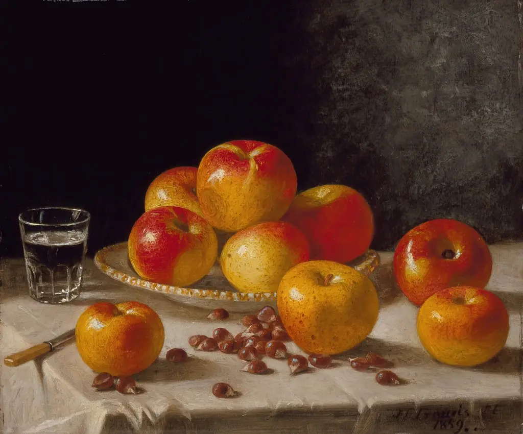 Still Life, Apples and Chestnuts, by John F. Francis, oil, 1859