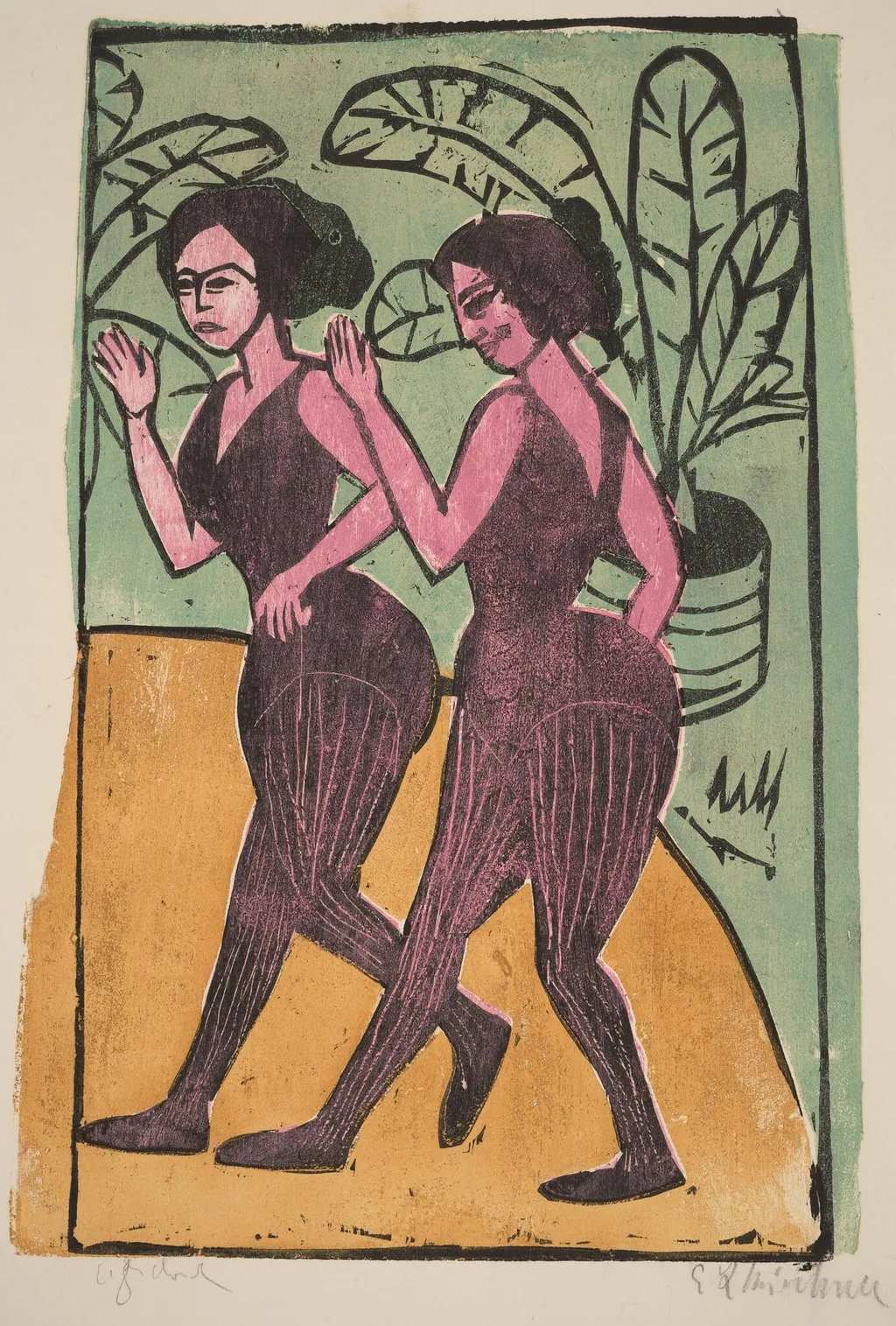 English Step Dancers, by Ernst Ludwig Kirchner, ink, 1911