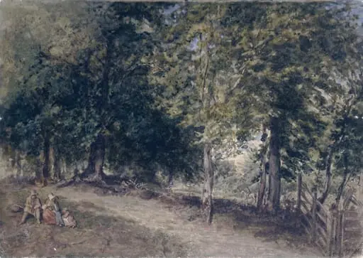 A wood with a group of figures, by Thomas Charles Wageman, watercolor, 1815