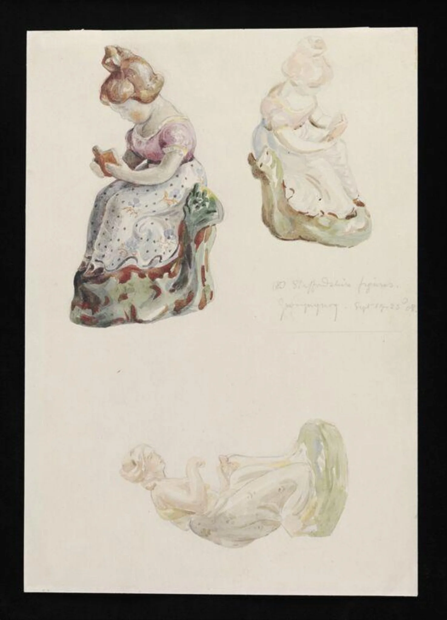 Three Staffordshire figures of women, detail