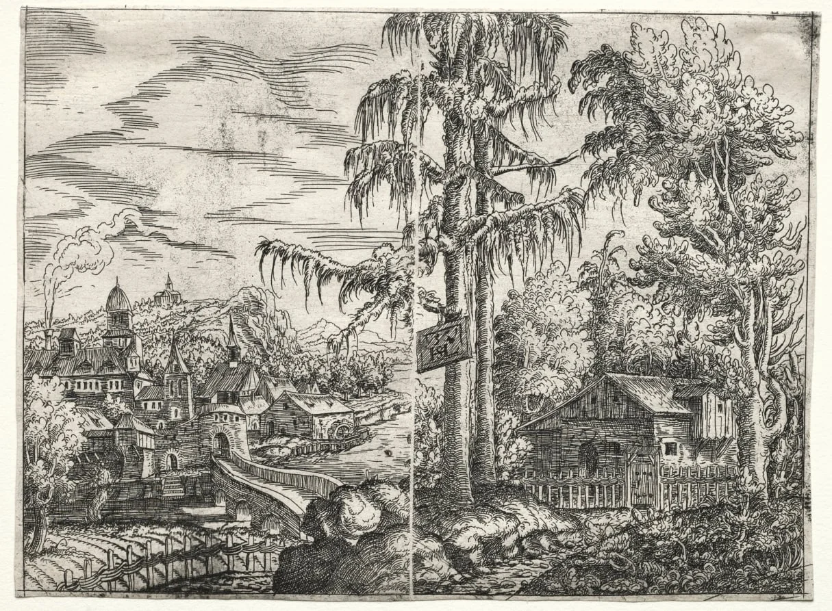 Landscape with the Town on a River and the Cottage between Trees, detail
