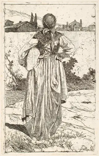 Woman of the Gabbro (Donna al gabbro), by Giovanni Fattori, ink, 1886
