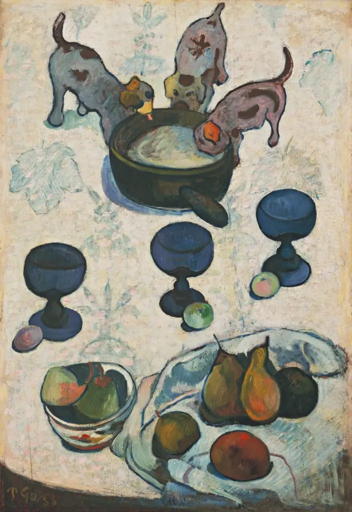Still Life with Three Puppies, by Paul Gauguin, oil, 1894