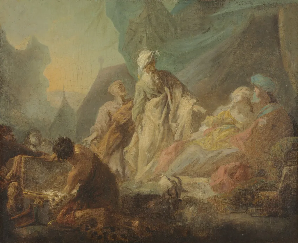 Laban Searching for His Stolen Gods, by Augustin de Saint-Aubin, oil, 1753