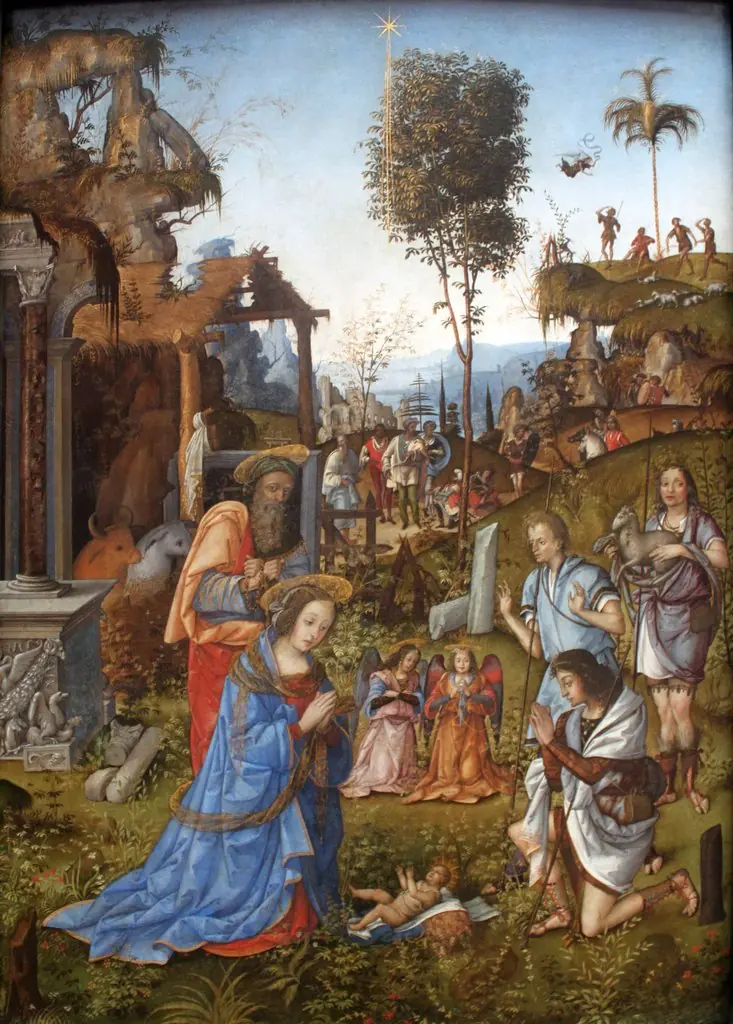 The Adoration of the Shepherds, by Amico Aspertini, paint, 1498