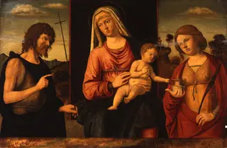 The Virgin and Child with John the Baptist and St. Lucia, by Giovanni Battista Cima da Conegliano, paint, 1498