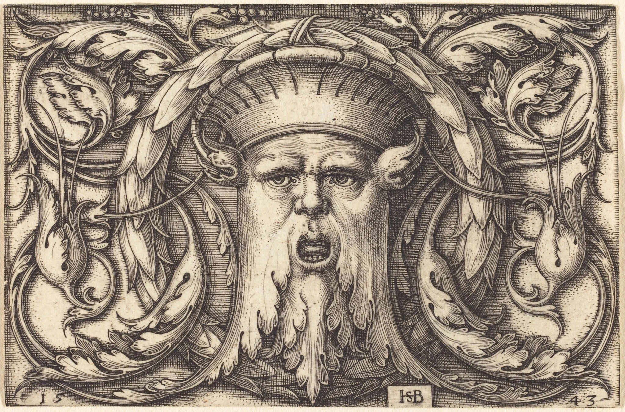 Ornament Panel with a Large Bearded Mask, detail
