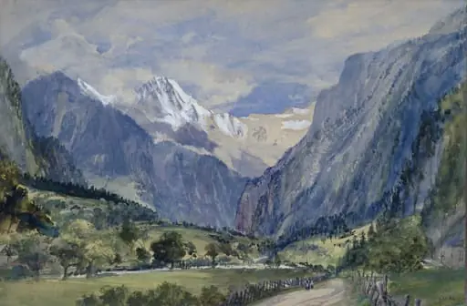 The Jungfrau from Interlaken in Switzerland, by Charles Philip Slocombe, watercolor, 1855