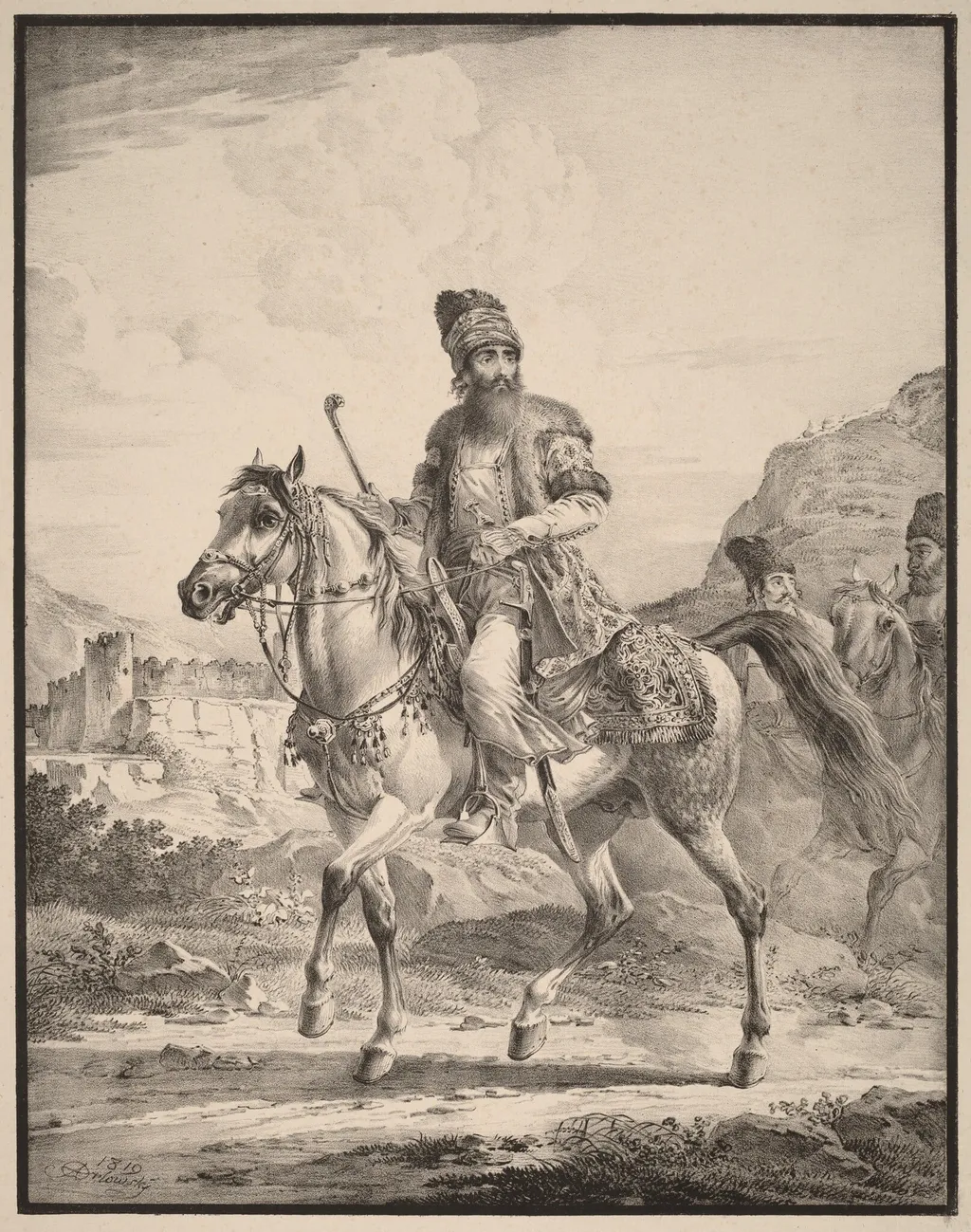 A Persian on Horseback, by Aleksandr Osipovich Orlovskii, ink, 1820