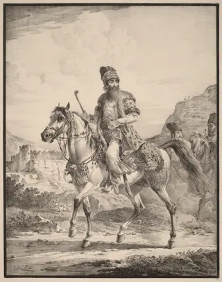 A Persian on Horseback, by Aleksandr Osipovich Orlovskii, ink, 1820