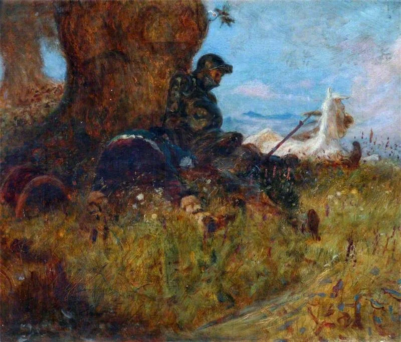 Don Quixote and Rosinante Reposing under a Tree (from Cervantes' novel), detail