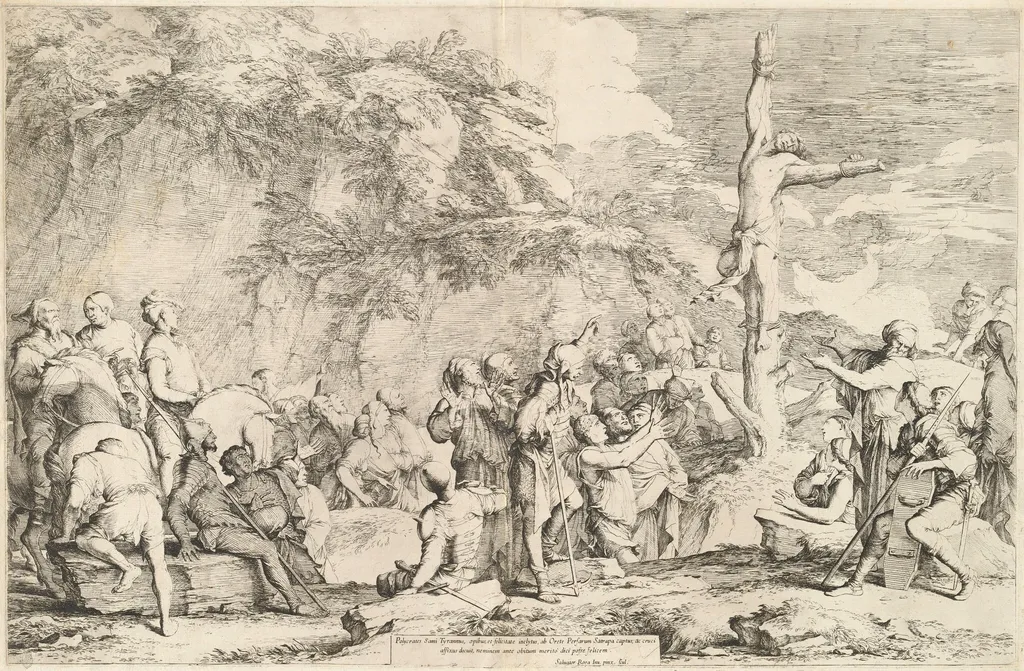 The Crucifixion of Polycrates, by Salvator Rosa, ink, 1662