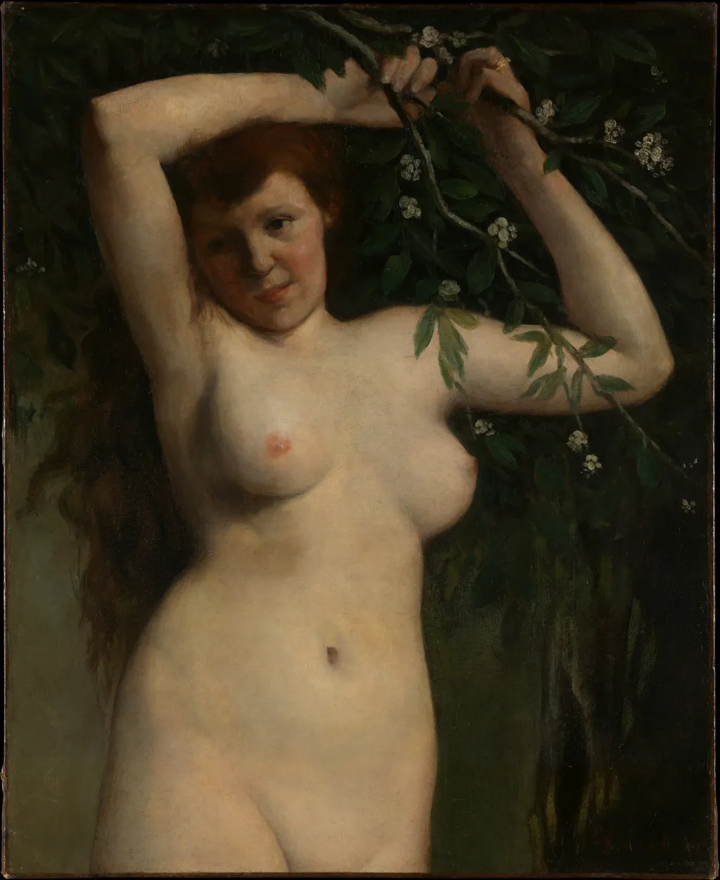Nude with Flowering Branch, by Gustave Courbet, oil, 1863